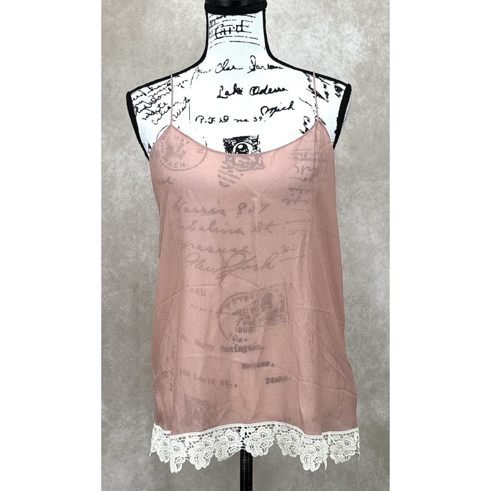 La Fee Verte Anthropologie Silk Lace Trim Camisole Top Size‎ Large Rose Pink NWT